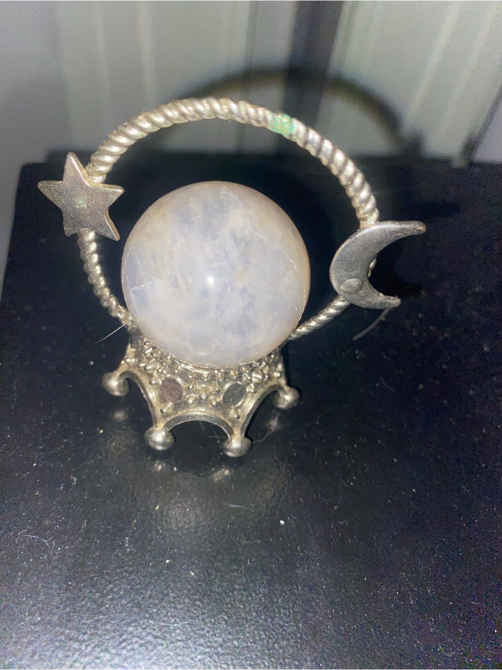 Moonstone Sphere on Silver-Tone Star & Crescent Stand - Home Accents